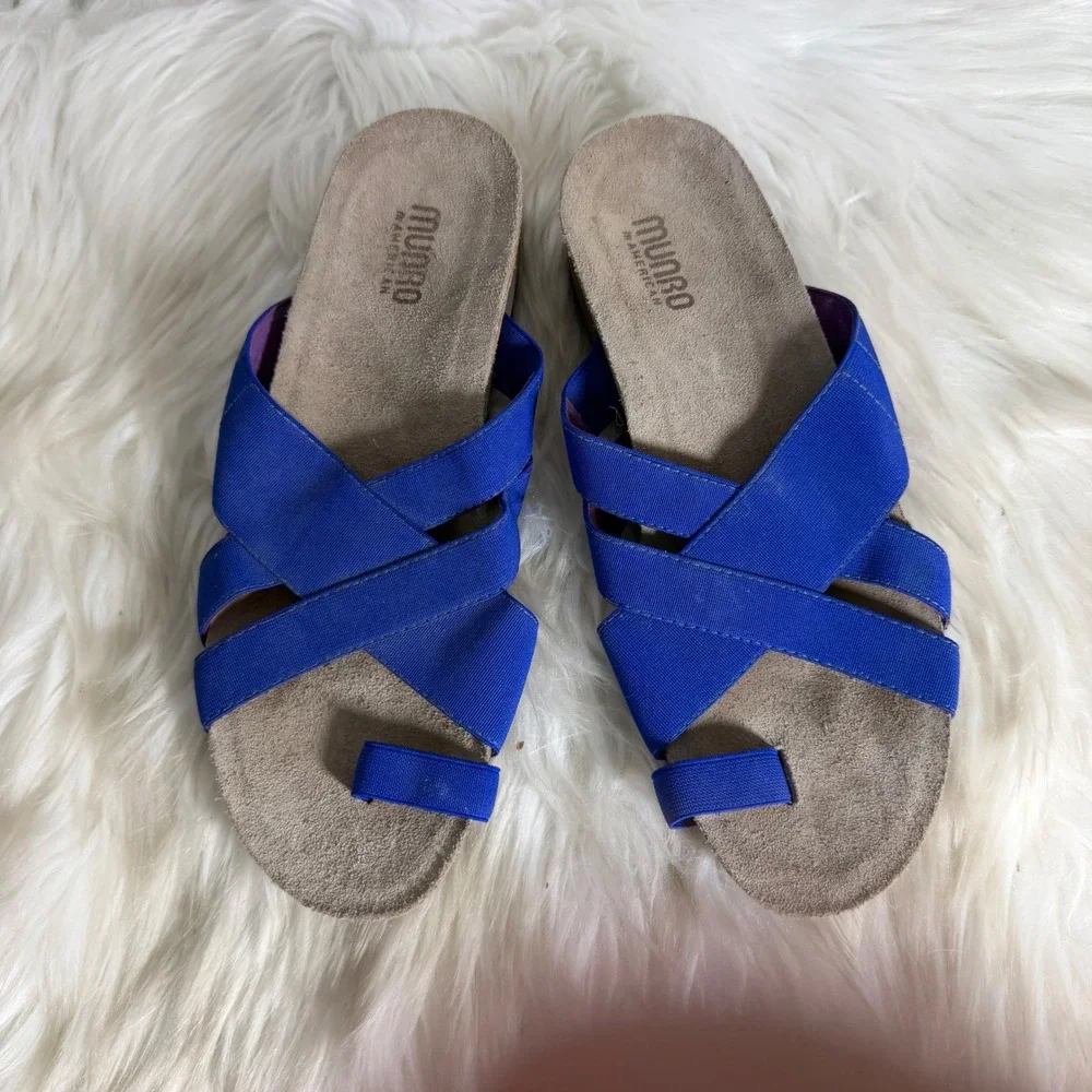 Munro American Womens Blue Elastic Strap Toe Loop Walking Wedge Sandals Size 9 M